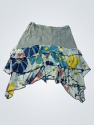 Blu Deise Women's Denim Skirt with Floral Ruffle T..