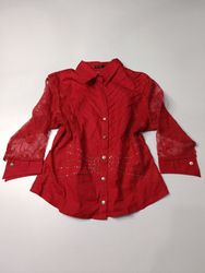 HAPPY DIWEN Red Lace Sleeve Blouse