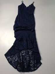 Navy Lace High-Low Dress