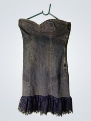 Guess Denim Strapless Dress with Lace Trim