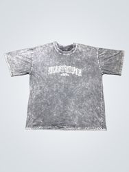 Washed Grey T-Shirt with White Gothic Text