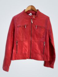 Michael Kors Red Leather Biker Jacket
