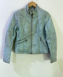 Unbranded Light Grey Leather Biker Jacket