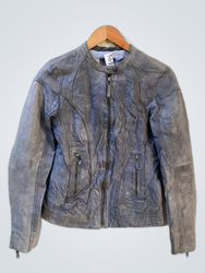 Gray Leather Biker Jacket