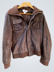 Brown Leather Bomber Jacket