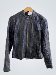 Black Pleated Leather Jacket