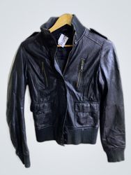 Black Leather Bomber Jacket