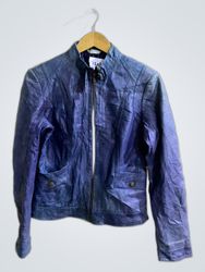 Blue Leather Zip-Up Jacket