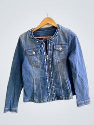 Denim Jacket with Beaded Trim