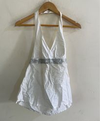 Unbranded White Halter Cami Top with Silver Sequin..