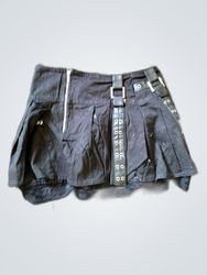 Black Pleated Mini Skirt with Buckle Straps