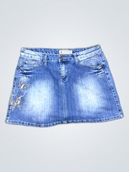 Denim Mini Skirt with Butterfly Embroidery