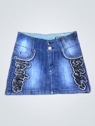 Bebe Embellished Denim Mini Skirt