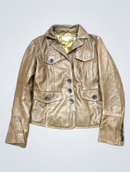 Mango Brown Leather Blazer Jacket