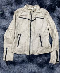 Beige Faux Leather Biker Jacket