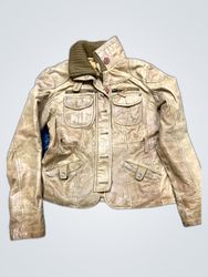 Tan Leather Jacket with Fur Collar