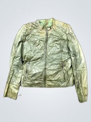 Green Leather Biker Jacket