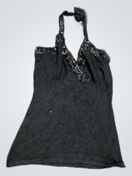 Black Sequined Halter Top