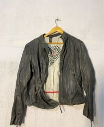 Diesel Grey Leather Biker Jacket
