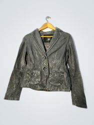 Diesel Gray Leather Blazer Jacket
