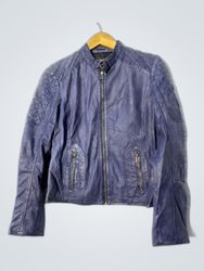 Zara Blue Leather Biker Jacket