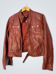 Unbranded Burgundy Leather Biker Jacket