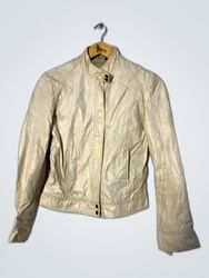 Cream Leather Biker Jacket