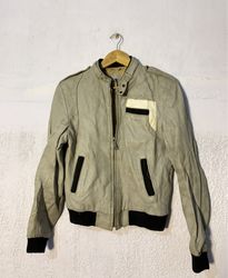 Vintage Grey Leather Bomber Jacket