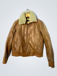 Saks Fifth Avenue Brown Leather Bomber Jacket