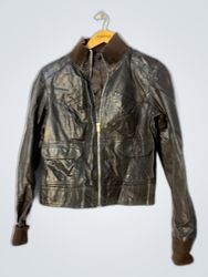 Black Leather Bomber Jacket with Fur Collar