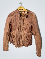Mango Brown Leather Moto Jacket