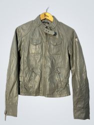 Xanaka Grey Leather Biker Jacket
