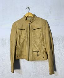 Unbranded Beige Leather Biker Jacket