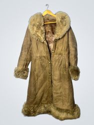 Tan Fur-Trimmed Long Coat