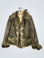 Brown Leather Jacket with Fur Trim
