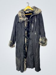 Long Black Coat with Fur Trim