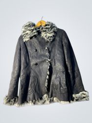 Gray Fur-Lined Leather Coat