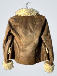 Brown Leather Jacket with Fur Trim