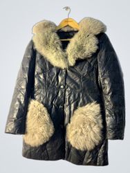 Black Puffer Coat with Fur Trim