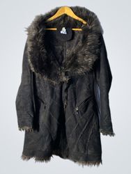 Unbranded Black Faux Suede Jacket with Fur Trim