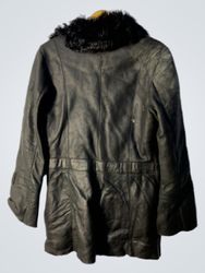 Black Leather Coat with Fur Trimmed Collar