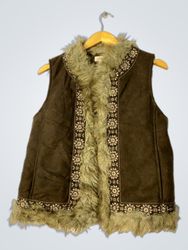 Brown Fur-Trimmed Vest