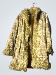 Tan Fur-Trimmed Floral Coat