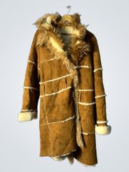 Unbranded Brown Shearling Fur-Trimmed Coat