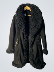 Black Faux Suede Jacket with Fur Trim
