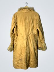 Tan Fur-Trimmed Long Coat