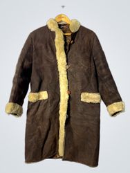 Unbranded Brown Suede Coat with Shearling Trim