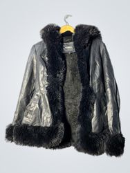GLAMDOLL Black Leather Jacket with Fur Trim