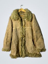 Unbranded Beige Suede Jacket with Fur Collar