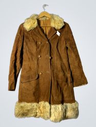 Brown Suede Coat with Fur Trim